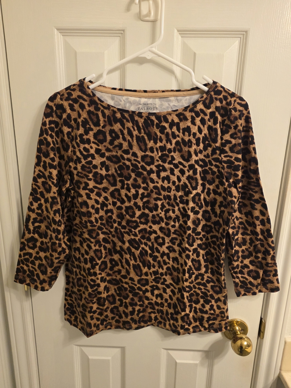 Talbots Leopard Print 3/4 Sleeve Top - Brown Black